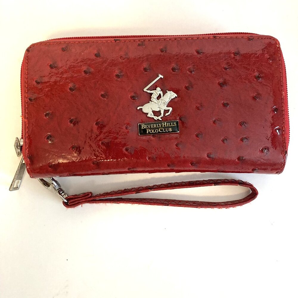 Beverly Hills Polo Club Red Ostrich Textured Clutch/Wallet